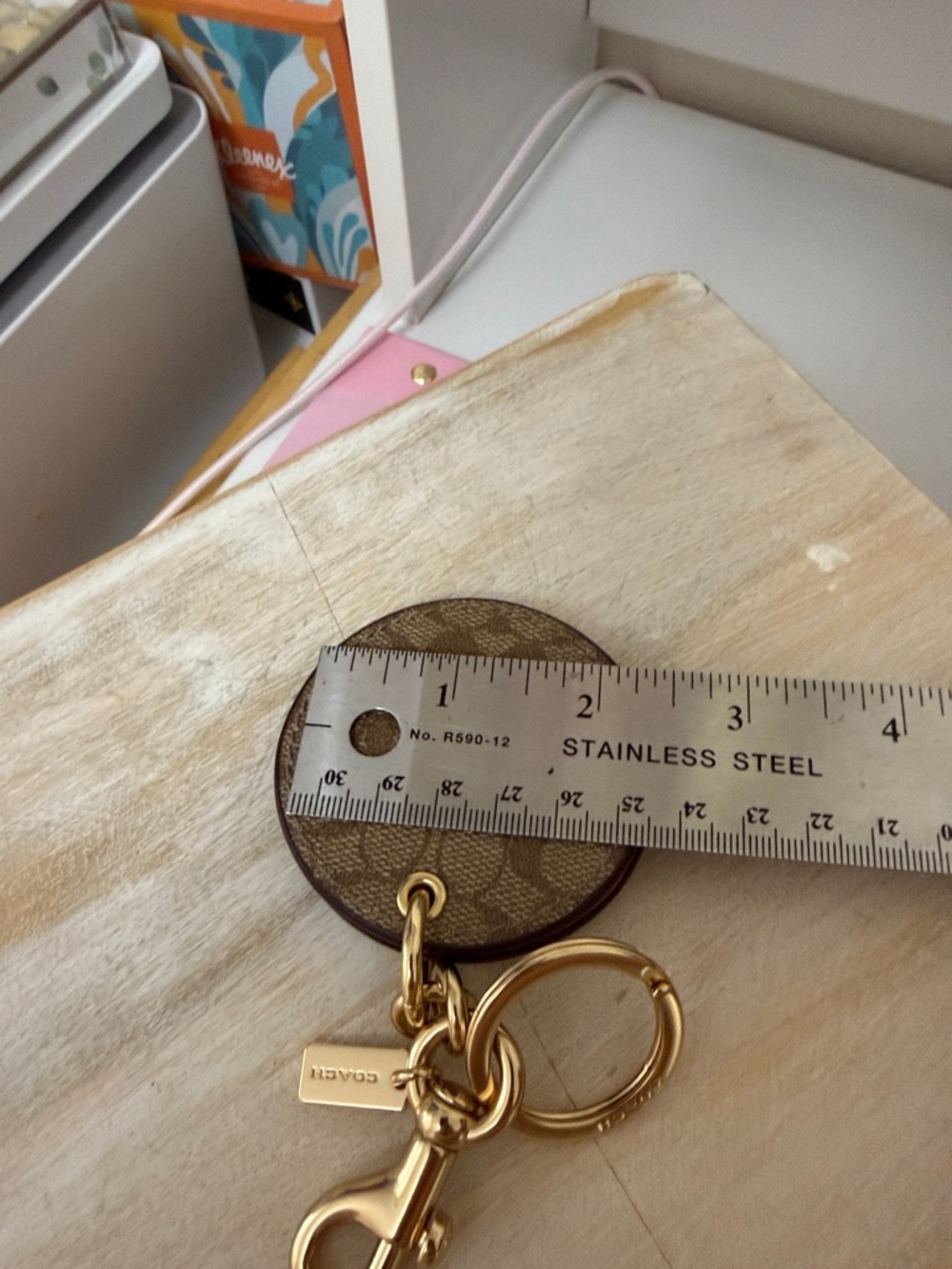 Coach Brown Signature Canvas & Pink Leather Round Keyring Mirror - Picture 5 of 5